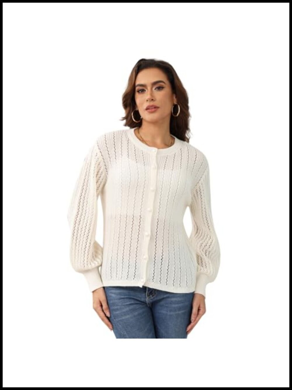 Vintage-Inspired Crochet Cardigan Sweater with Front Button Closure